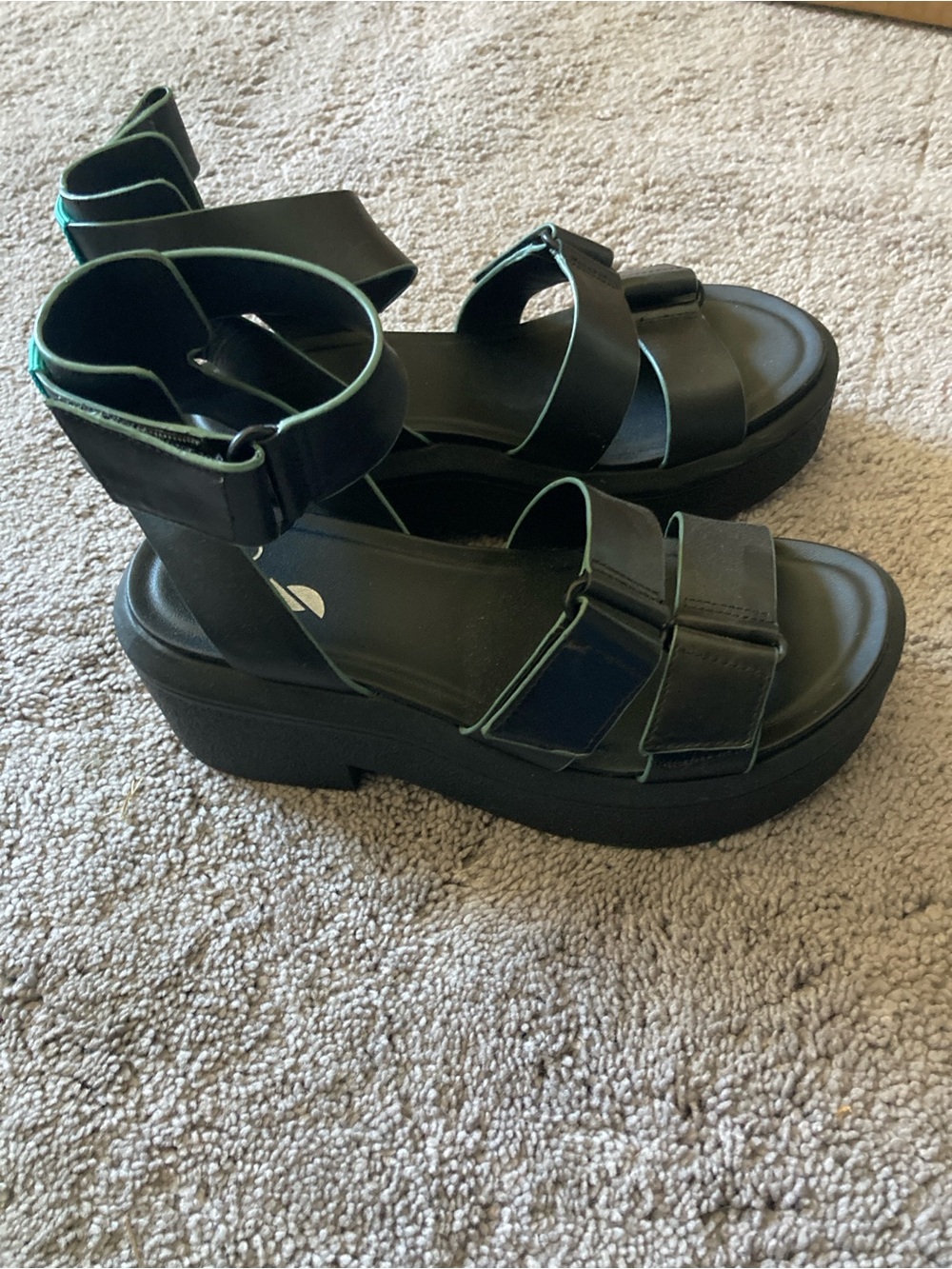 Franco Sarto Black Platform Ankle-Strap Sandals with Green Trim